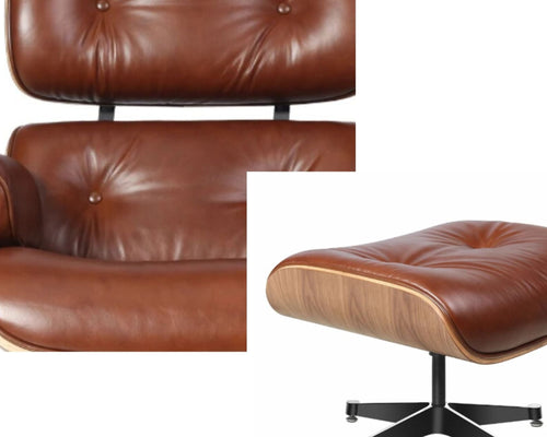 Lounge Chair con ottomana – cuoio, legno noce